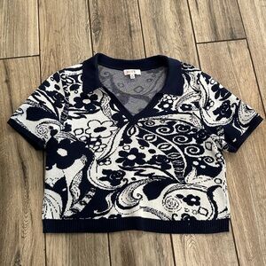 WAYF Navy and White Patterned knit Shirt